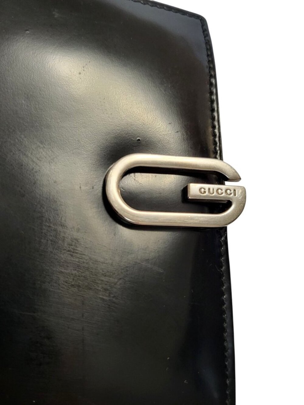 Vintage Gucci Tom Ford Era Leather Wallet Black Smooth G Clasp Bifold Italy - Picture 3 of 15